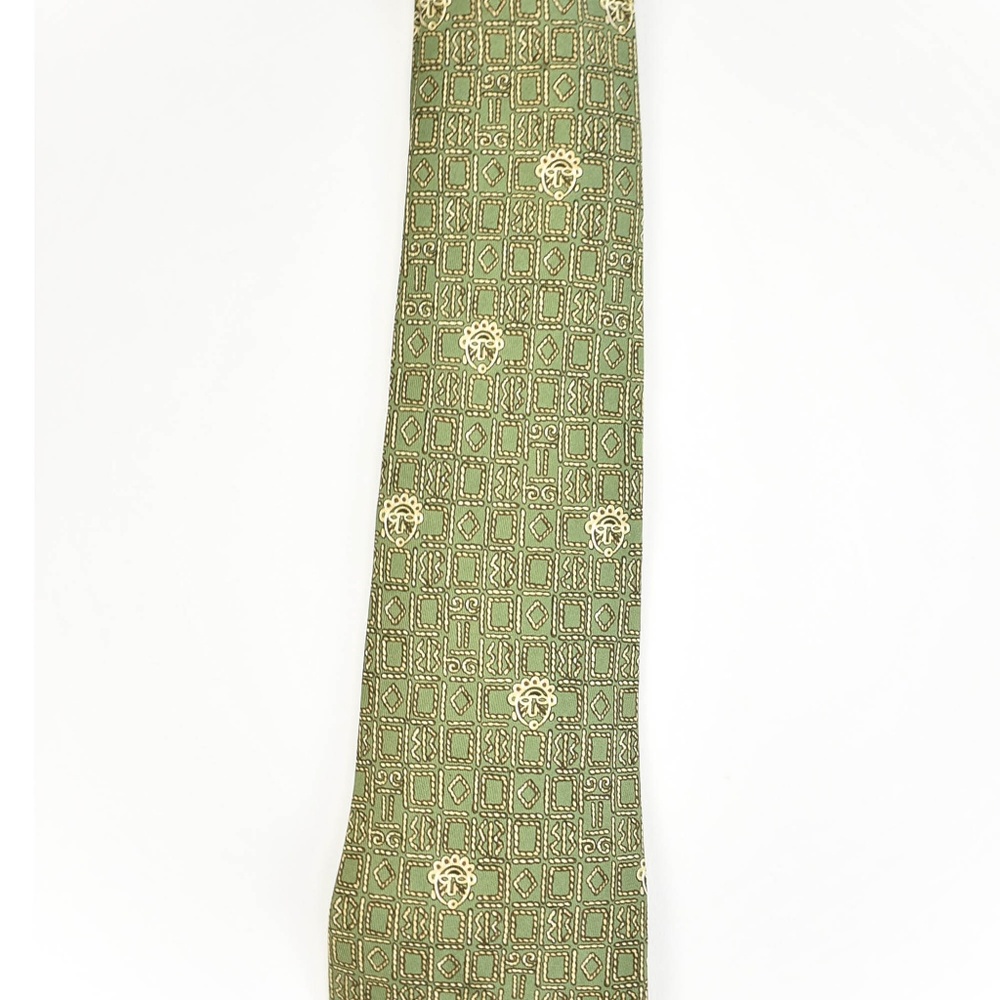 HERMES "Aztec": Pale Green, 100% Silk Club Tie - Picture 2 of 5